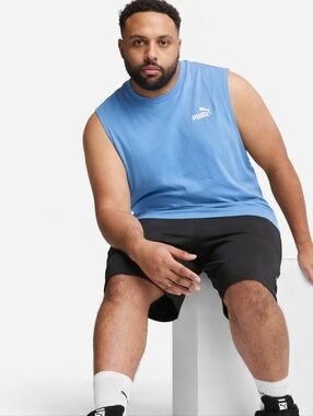 Puma Zen Blue Sleeveless Logo Tank Top, Size 2XLT, 100% Cotton